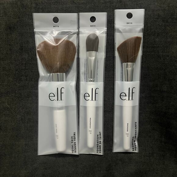 e.l.f. - Lot of 3 Makeup Brushes (Total Face, Foundation, Angled Bronzing) - NIB - Picture 1 of 5